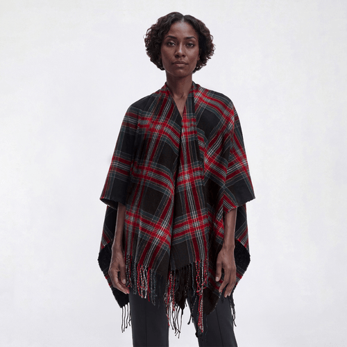 Womens Renshun Plaid Ruana - Black/Red - image 