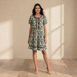 Womens Draper James Short Sleeve Floral Split Neck Dress