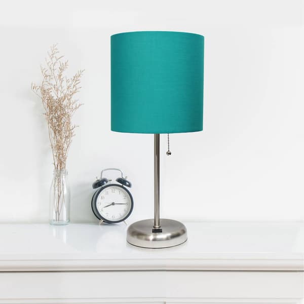 LimeLights Stick Lamp w/USB Port & Teal Fabric Shade-Set of 2