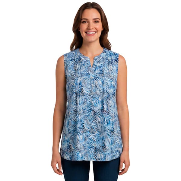 Womens Notations Sleeveless Tropical Leaf Pleat Blouse - image 