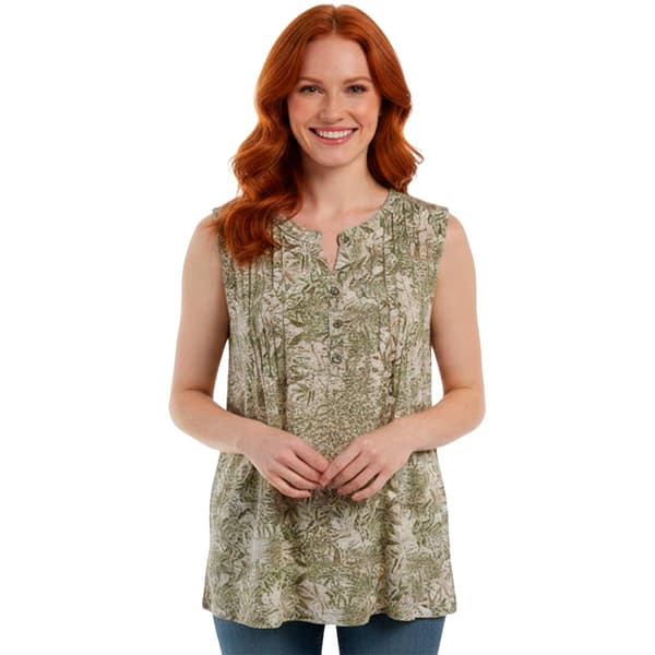 Petite Napa Valley Sleeveless Leaf Vine Pleat Jacquard Blouse - image 