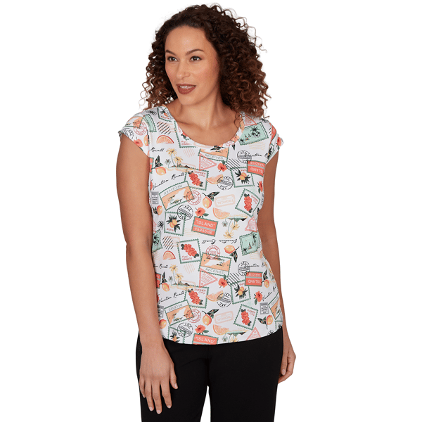 Womens Emaline Key Items Cap Sleeve Tropical Postcard Tee