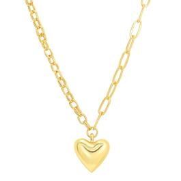 Roman Gold-Tone Puff Heart Link Chain Pendant Necklace