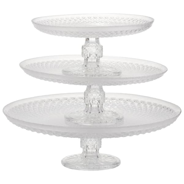 Circle Glass Treasure 3 Tier Diamond Cut Cake Plates - image 