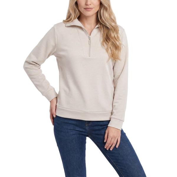 Womens NY Collection Long Sleeve Tipped Zip Front Pullover - image 