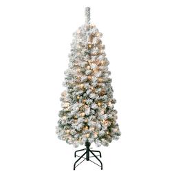 National Tree 4.5ft Acacia Medium Flocked Tree w/ 100 Clear Light
