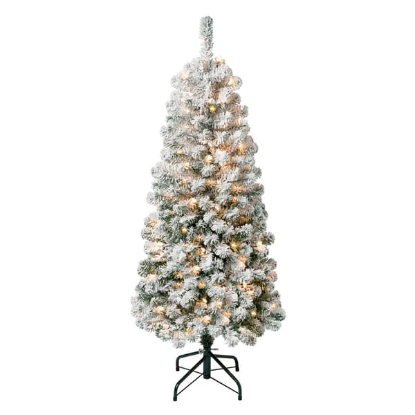 National Tree 4.5ft Acacia Medium Flocked Tree w/ 100 Clear Light - image 