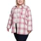 Plus Size NY Collection Brushed Twill Plaid Shacket- Pink/White - image 3