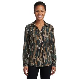 Womens AK Anne Klein Long Sleeve Split Neck Color Block Blouse