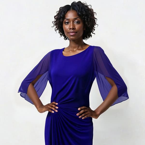Womens Connected Apparel Sheer Sleeve Solid Side Ruched Gown