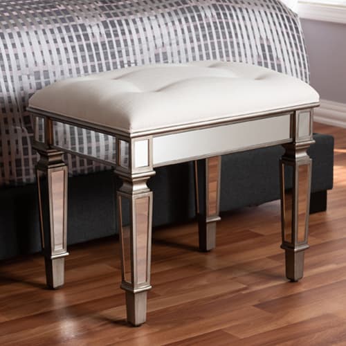 Baxton Studio Marielle Mirrored Ottoman Vanity Bench - image 