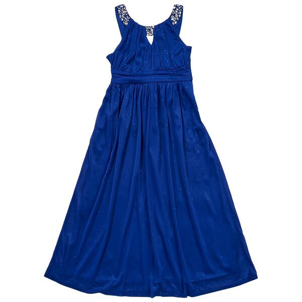 Girls &#40;7-16&#41; Rare Editions Bejeweled Neck Glitter Mesh Maxi Dress - image 