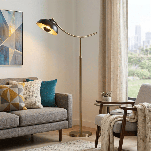 HomeRoots 66in. Adjustable Bronze Arc Floor Lamp with Dome Shade