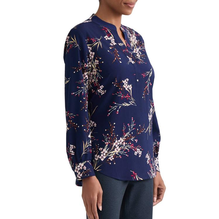 Womens Jones New York Long Sleeve Split Neck Floral Blouse