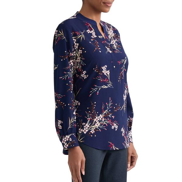 Womens Jones New York Long Sleeve Split Neck Floral Blouse