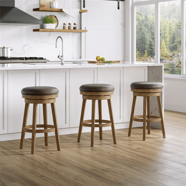 HH2 Home Raine Wood Backless Adjustable Height Swivel Stool