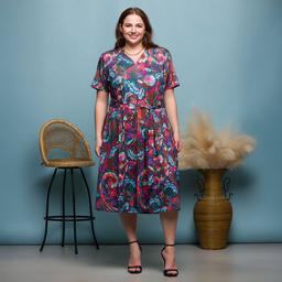 Plus Size 24/7 Comfort Apparel Brown & Pink Tie Waist Midi Dress