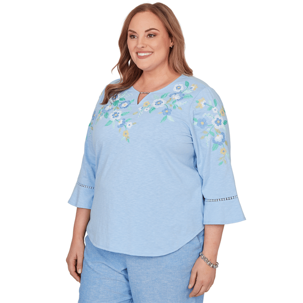 Plus Size Alfred Dunner Caribbean Blues Floral Embroidery Blouse