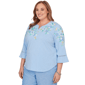 Plus Size Alfred Dunner Caribbean Blues Floral Embroidery Blouse - image 3