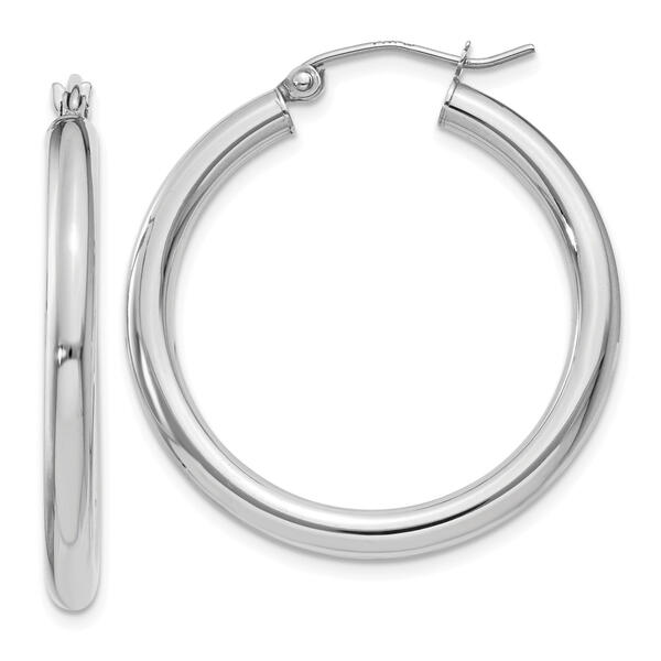 Gold Classics&#40;tm&#41; 14kt. White Gold 3mm Tube Hoop Earrings - image 