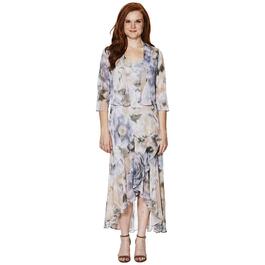 Womens R&M Richards Floral Chiffon Bolero w/Asymmetric Hem Dress