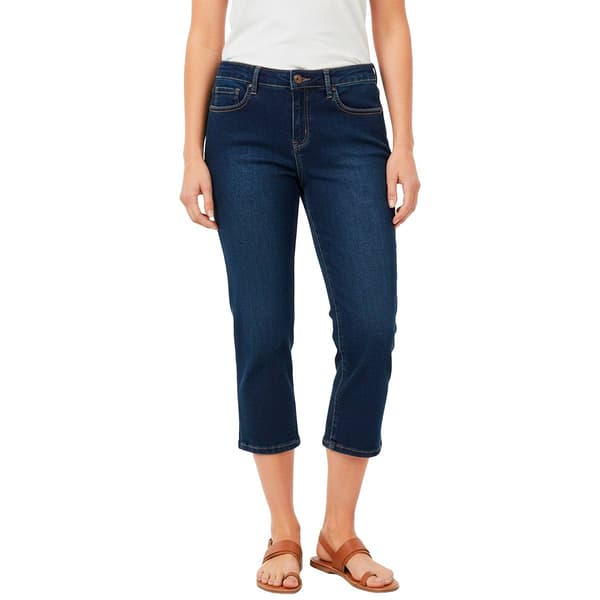 Petite Bleu Denim 5 Pocket Denim Capris with Side Slit - image 