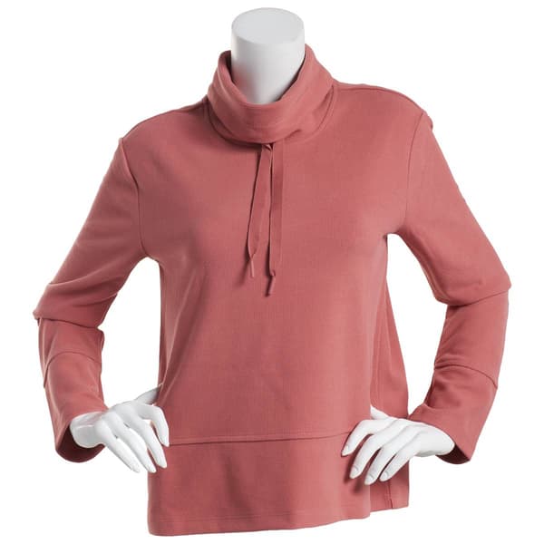 Womens RBX Jacquard Peached Rib Cowl Neck Pullover Top