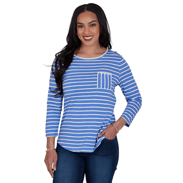 Womens Ruby Rd. Game of Luxe Long Sleeve Stripe Tee - image 