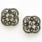 Marsala Marcasite Silver Plated Flower Post Earrings - image 1