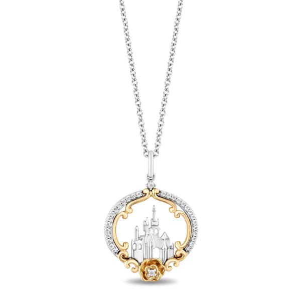 Enchanted by Disney Sterling Silver Gold Belle Castle Pendant - image 