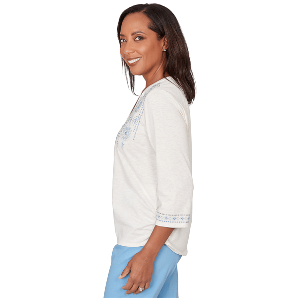 Petite Alfred Dunner St. Augustine Medallion Embroidery Blouse