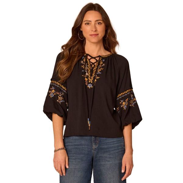 Womens Democracy 3/4 Bubble Sleeve Tie Neck Blouse - image 