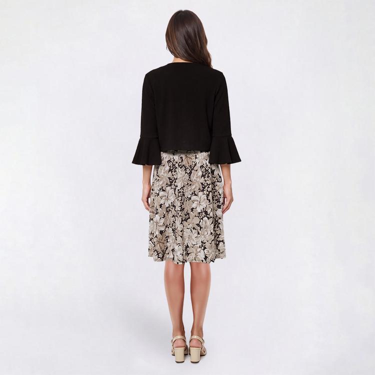 Petite Perceptions 3/4 Sleeve Texture Floral Shift Jacket Dress