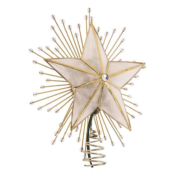 Kurt Adler 10in 5-Point Capiz Star Treetop w/ Rays & Beads