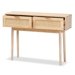 Baxton Studio Baird Oak Brown Wood/Rattan 2-Drawer Console Table