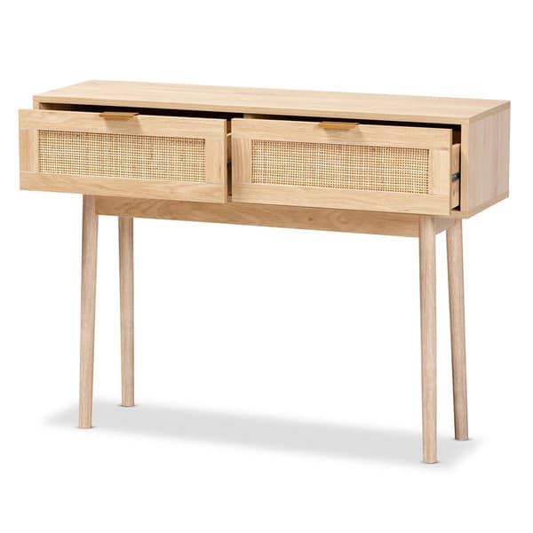 Baxton Studio Baird Oak Brown Wood/Rattan 2-Drawer Console Table