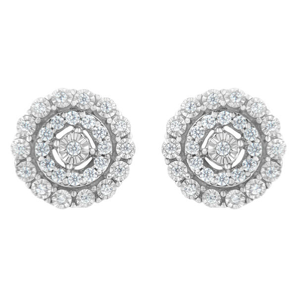Diamond Classics&#40;tm&#41; Sterling Silver Double Halo Stud Earrings - image 