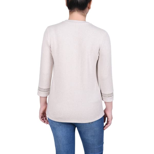 Womens NY Collection 3/4 Sleeve Split Neck Crochet Trim Blouse