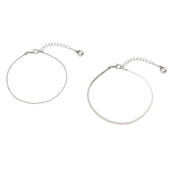 Steve Madden Delicate Silver-Tone Chain Duo Anklet Set
