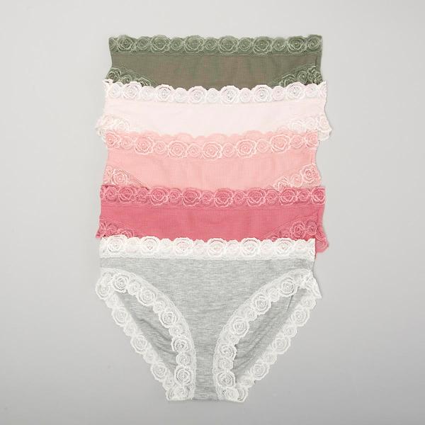 Womens Laura Ashley(R) 5pk. Ribbed Bikini Lace Panties LS6625-5PKC - image 