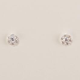 Design Collection Silver-Tone CZ Stone Cluster Stud Earrings