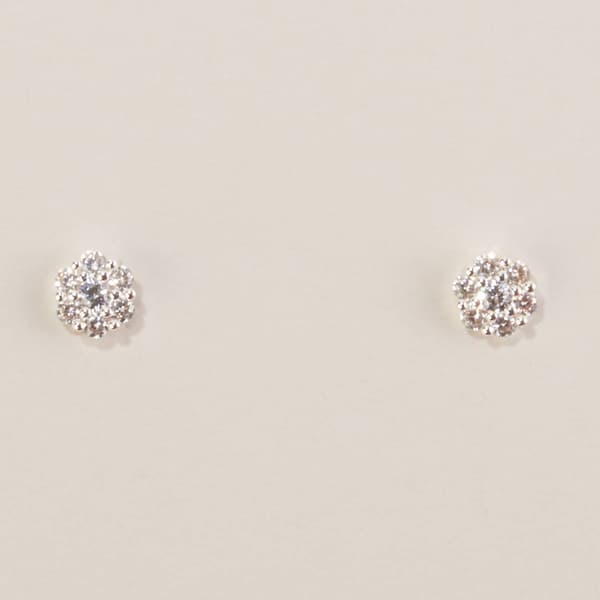 Design Collection Silver-Tone CZ Stone Cluster Stud Earrings - image 
