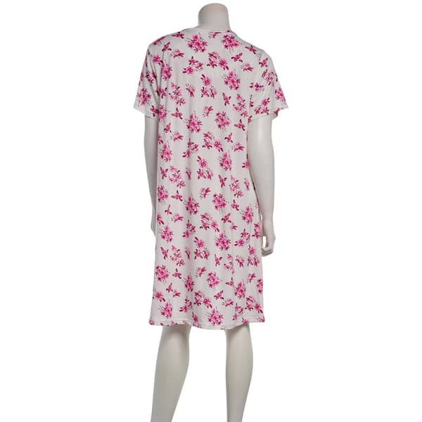 Womens Elegant Dreams Short Sleeve Crochet Lace Brushed Nightgown