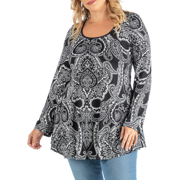 Plus Size 24/7 Comfort Apparel Long Sleeve Paisley Tunic - image 