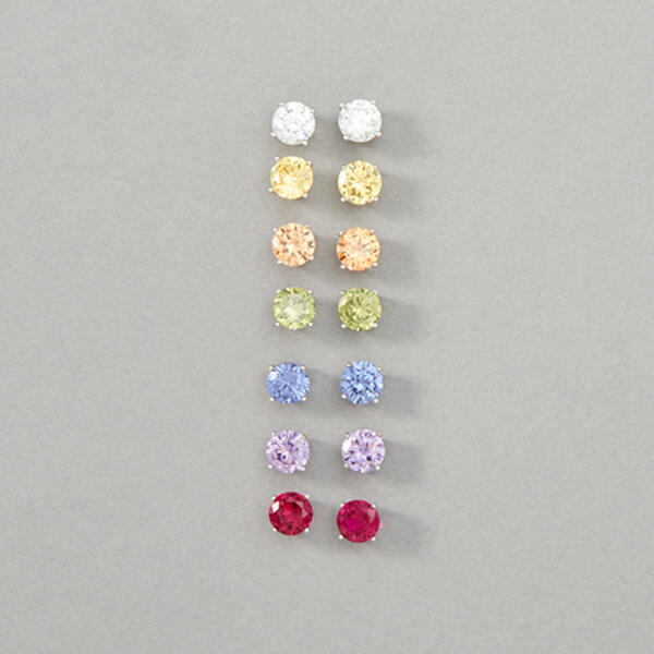 Sterling Silver & Multi-Color Cubic Zirconia Stud Earrings - image 