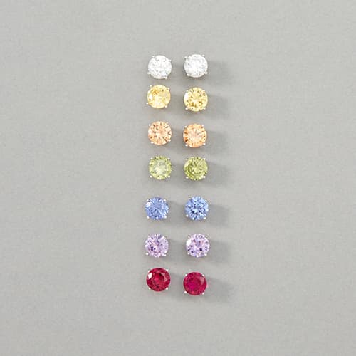 Sterling Silver & Multi-Color Cubic Zirconia Stud Earrings - image 