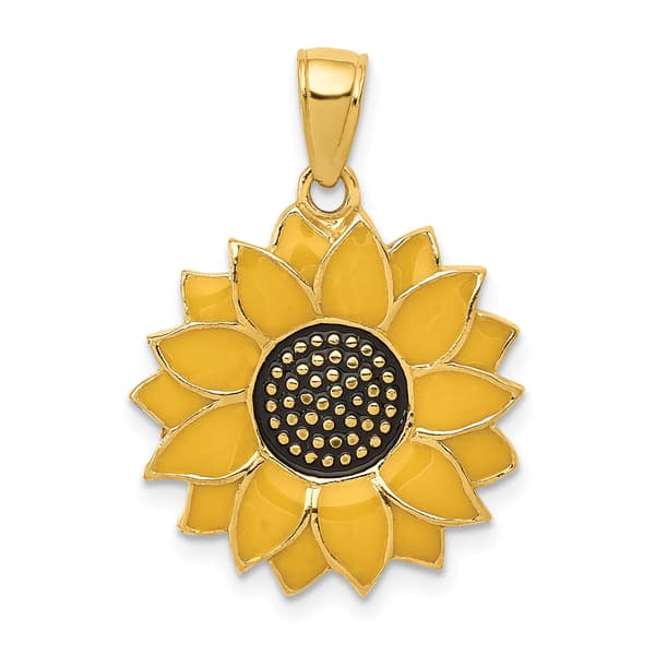 Gold Classics&#40;tm&#41; 14kt. Enameled Yellow Sunflower Pendant - image 