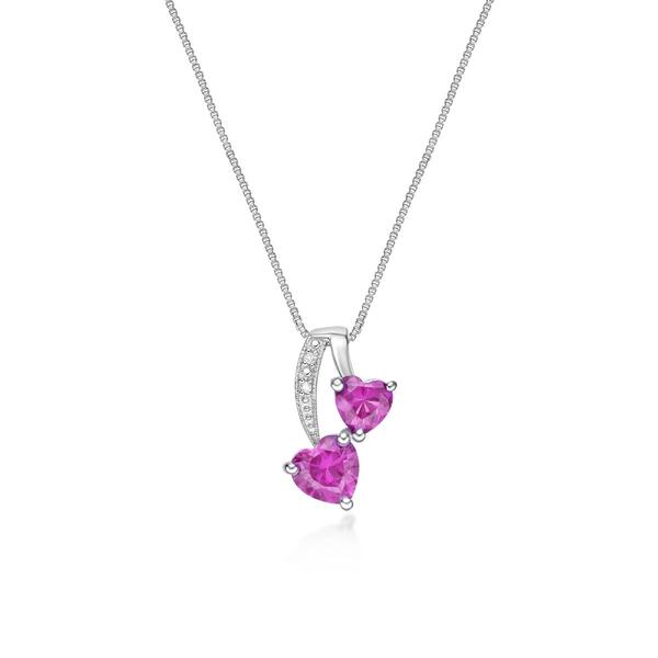 Gemminded Sterling Silver 5mm Heart Created Pink Sapphire Pendant - image 