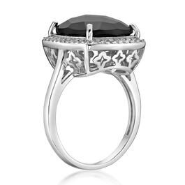Gemminded Sterling Silver Cushion Onyx & White Topaz Ring