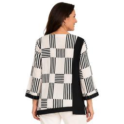 Petite Ali Miles 3/4 Sleeve Stripe Checker Blouse